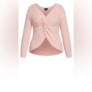 City Chic Blush Twist-Front Ribbed Blouse